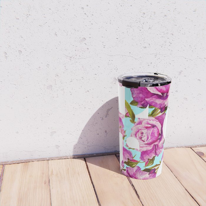 Love, Floral Typography Valentine's Graphic Design, Eclectic Modern Boho Botanical Rose Illustration Travel Mug Gallery Image 4