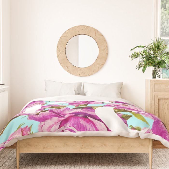 Love, Floral Typography Valentine's Graphic Design, Eclectic Modern Boho Botanical Rose Illustration Duvet Cover Gallery Image 3