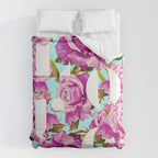 Love, Floral Typography Valentine's Graphic Design, Eclectic Modern Boho Botanical Rose Illustration Comforter Gallery Image 6