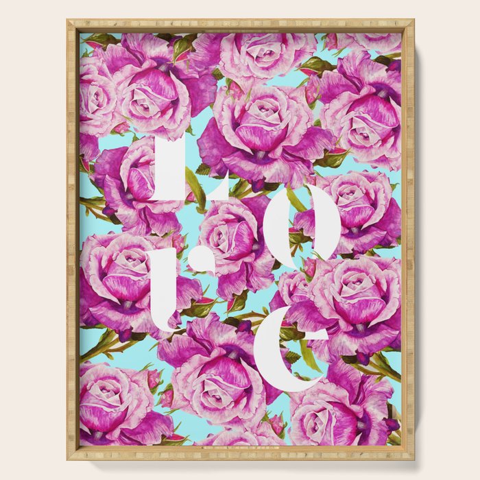 Love, Floral Typography Valentine's Graphic Design, Eclectic Modern Boho Botanical Rose Illustration Serving Tray Gallery Image 1