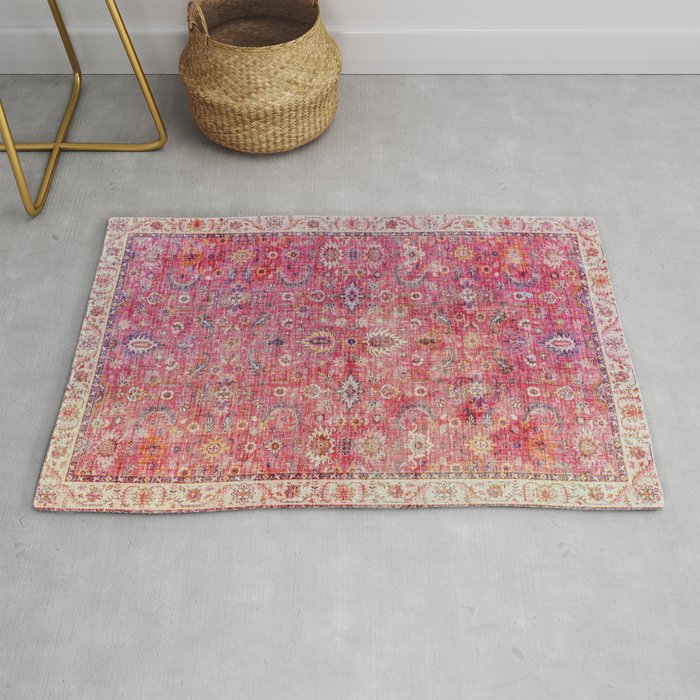 N45 - Pink Vintage Traditional Moroccan Boho & Farmhouse Style Artwork. Rug Gallery Image 1