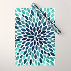 Flower Bloom, Aqua and Navy Wrapping Paper Gallery Image 1
