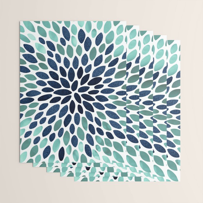 Flower Bloom, Aqua and Navy Wrapping Paper Gallery Image 3