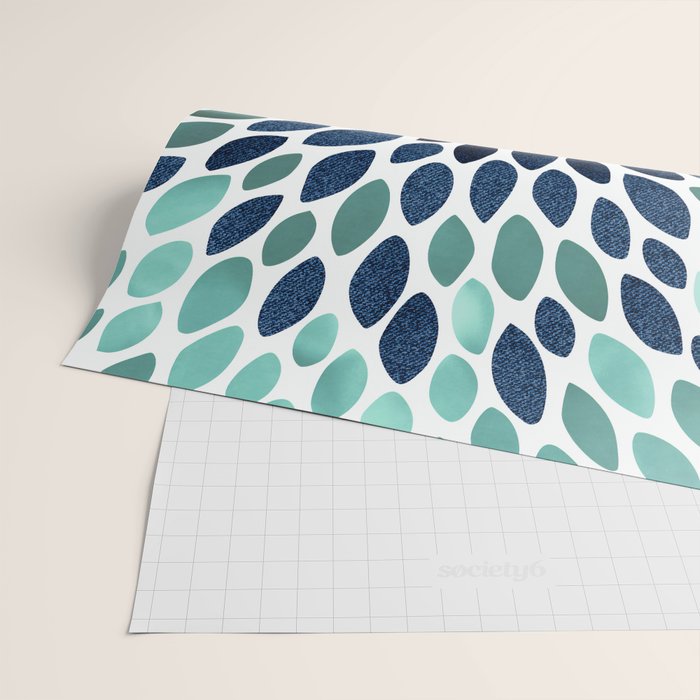 Flower Bloom, Aqua and Navy Wrapping Paper Gallery Image 2