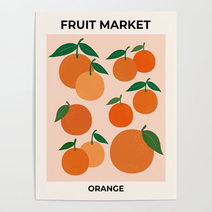 Fruit Market Print Oranges Fruit Art Orange Fruit Market Aesthetic Food Art Modern Decor Poster Gallery Image 1
