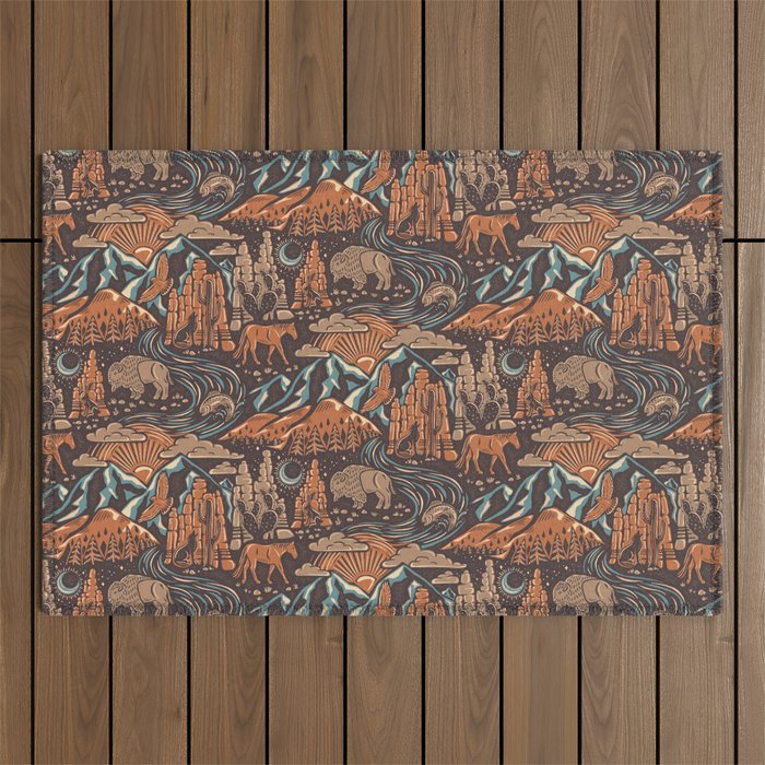 Wild West - Brown, Orange, and Blue  Outdoor Rug Gallery Image 1