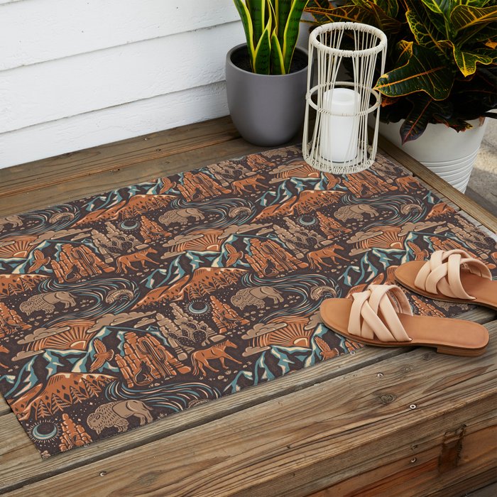 Wild West - Brown, Orange, and Blue  Outdoor Rug Gallery Image 2