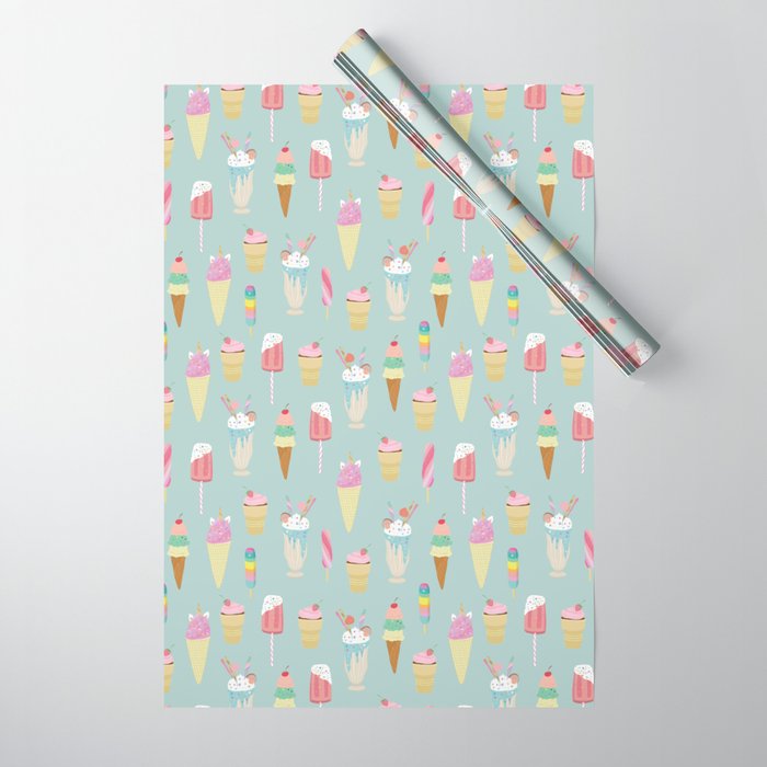 Vintage Ice Cream Pattern Wrapping Paper Gallery Image 1