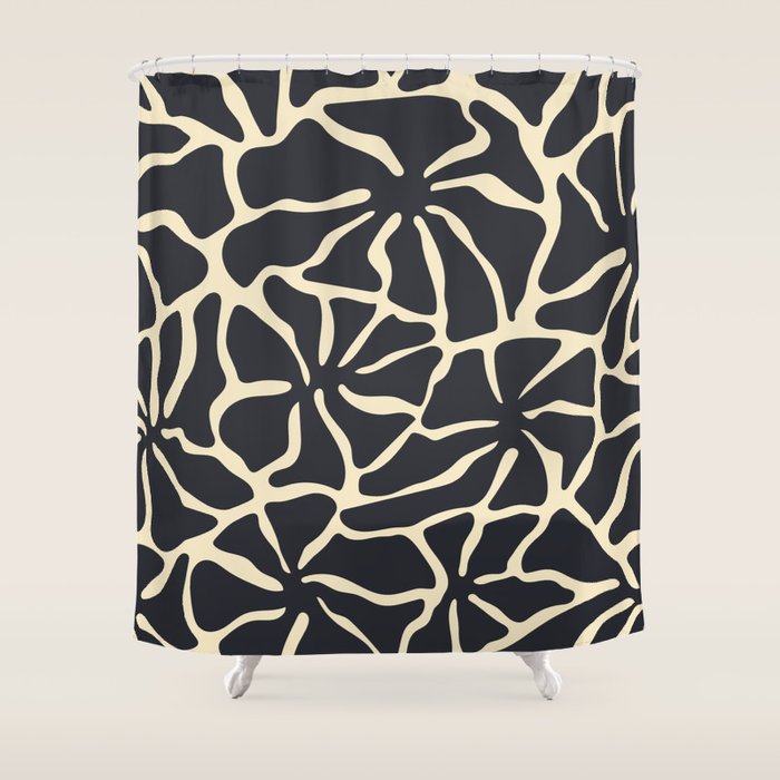Black and white abstract flower art pattern Shower Curtain Gallery Image 1