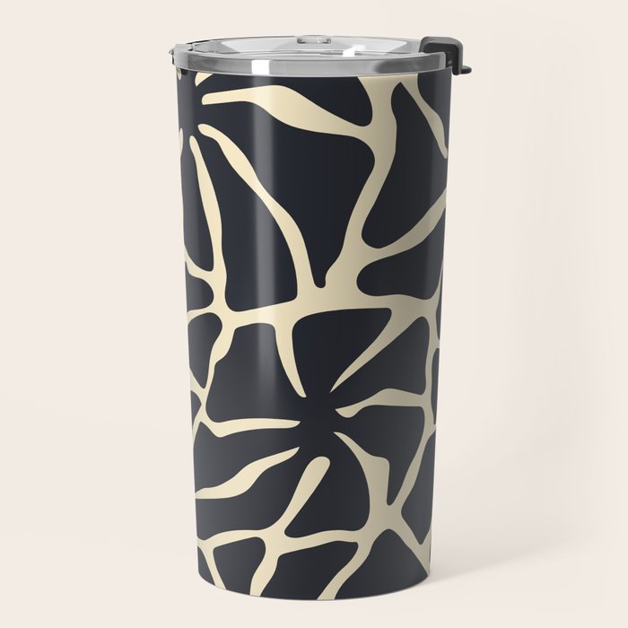 Black and white abstract flower art pattern Travel Mug Gallery Image 2