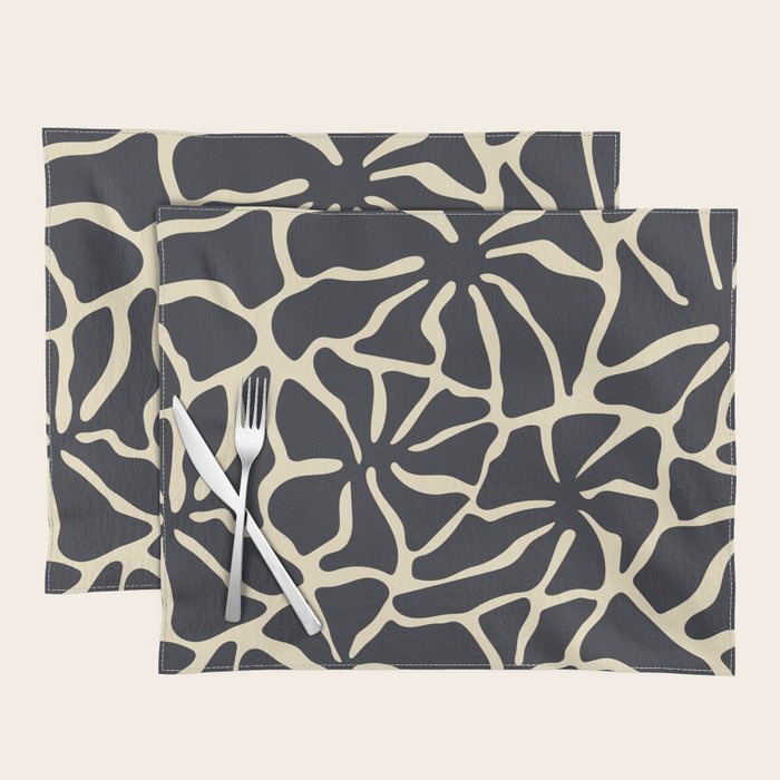 Black and white abstract flower art pattern Placemat Gallery Image 1