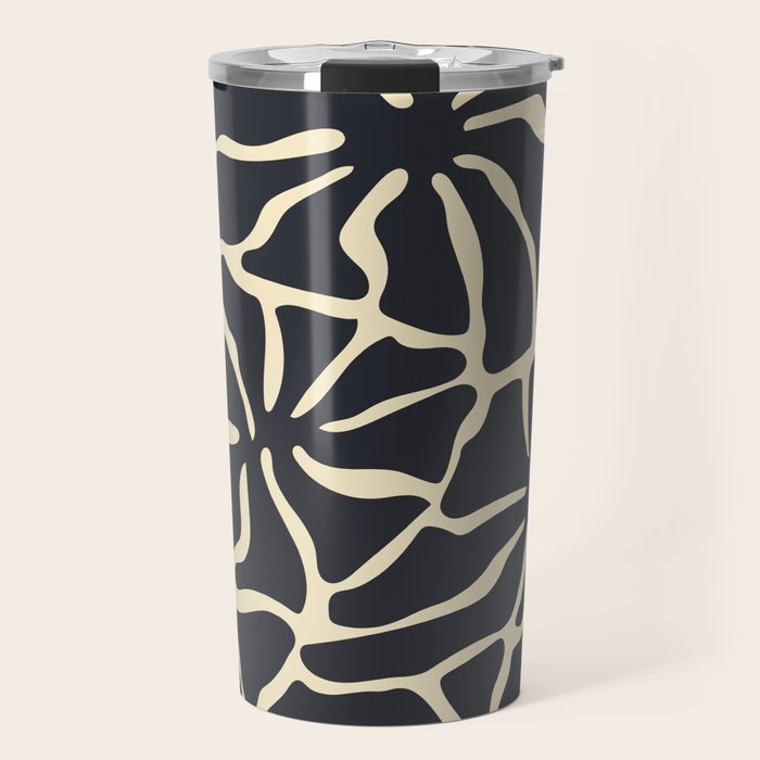 Black and white abstract flower art pattern Travel Mug Gallery Image 1