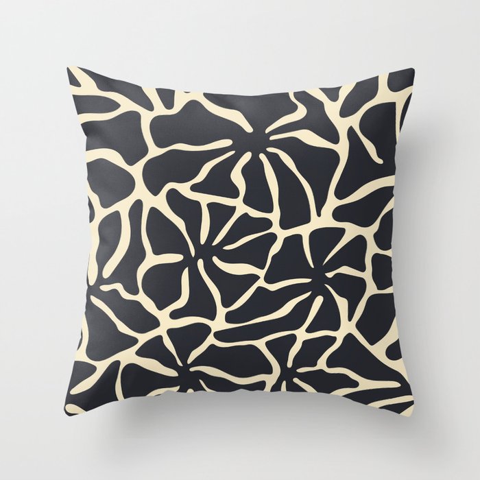 Black and white abstract flower art pattern Throw Pillow Gallery Image 1