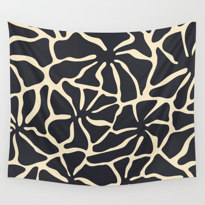 Black and white abstract flower art pattern Wall Tapestry Gallery Image 1