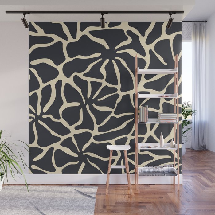 Black and white abstract flower art pattern Wall Mural Gallery Image 1