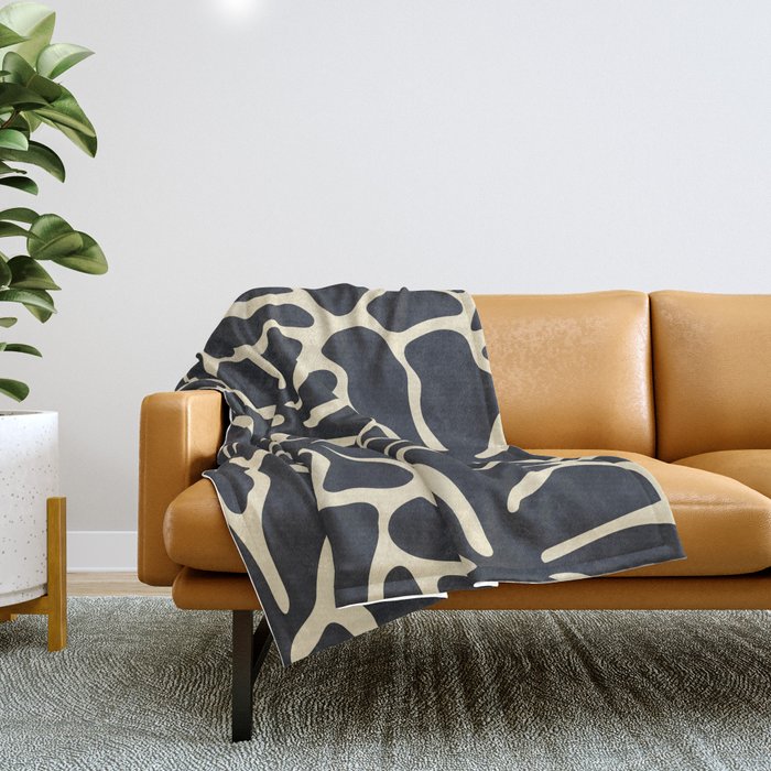 Black and white abstract flower art pattern Throw Blanket Gallery Image 1