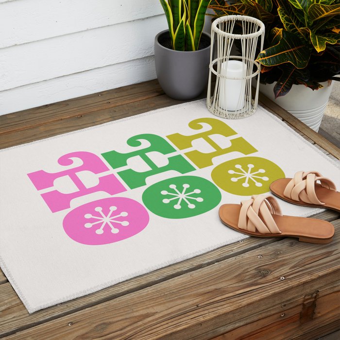 Ho Ho Ho - Pink and Green Outdoor Rug Gallery Image 2