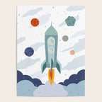 Space rocket print with planets and stars, perfect for an outer space nursery or kids room Poster Gallery Image 4
