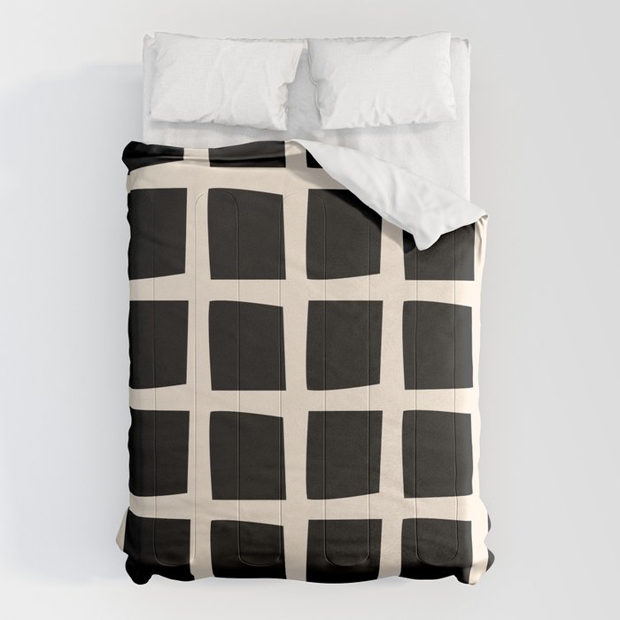 Midcentury Windows Geometric Check Pattern in Black and Almond Cream Comforter Gallery Image 6