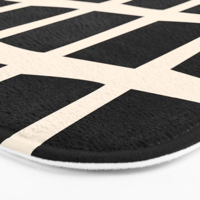 Midcentury Windows Geometric Check Pattern in Black and Almond Cream Bath Mat Gallery Image 3