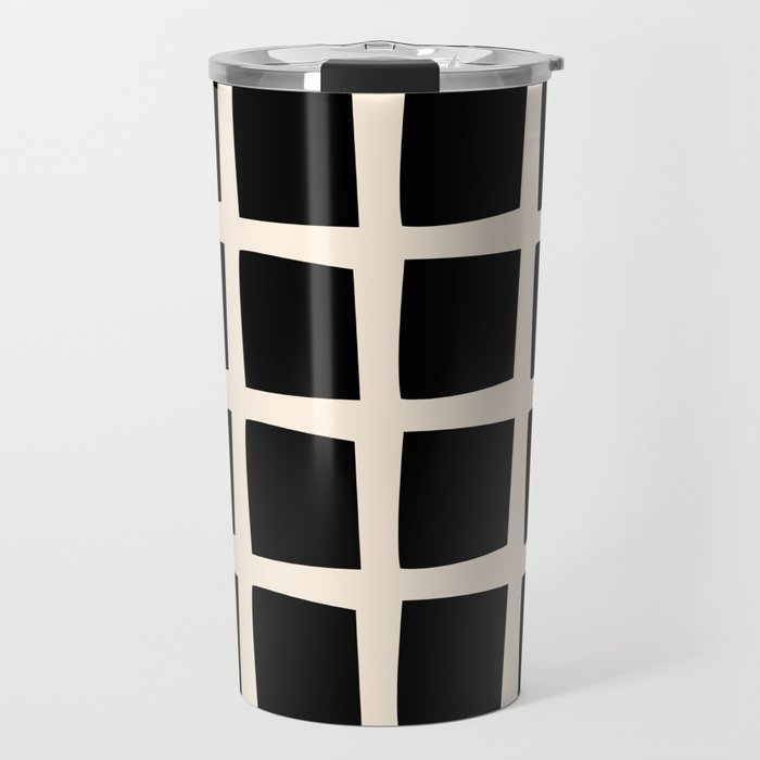 Midcentury Windows Geometric Check Pattern in Black and Almond Cream Travel Mug Gallery Image 1