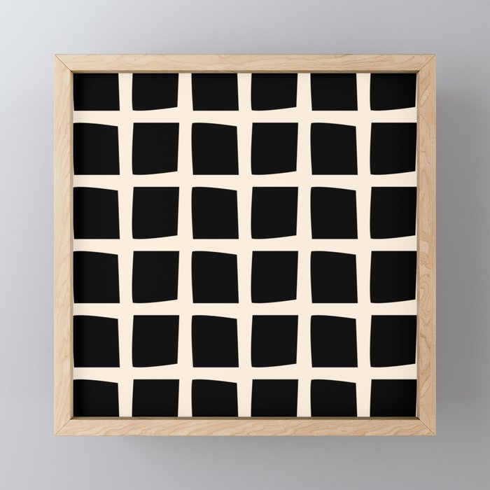 Midcentury Windows Geometric Check Pattern in Black and Almond Cream Mini Art Print Gallery Image 1