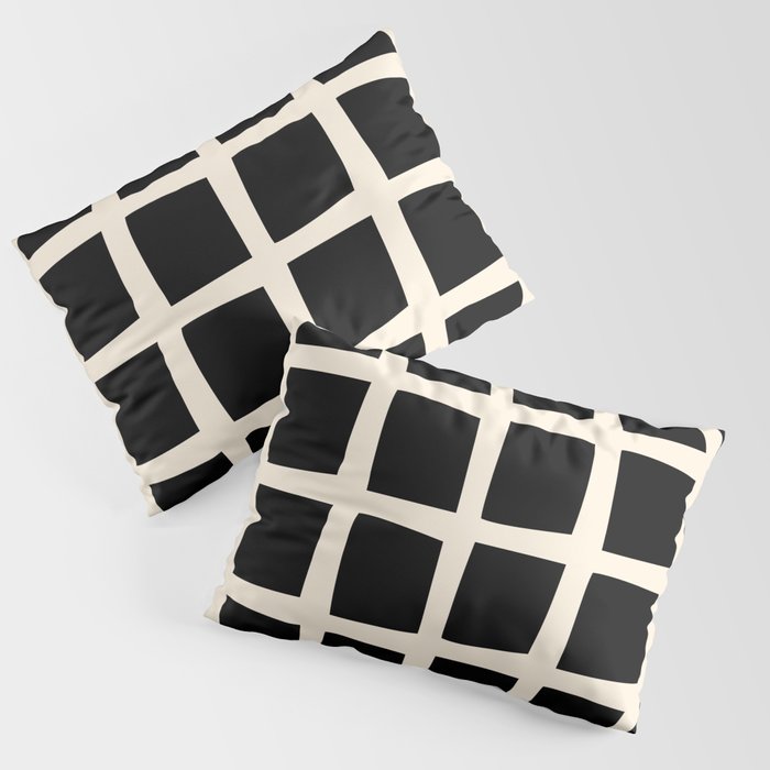 Midcentury Windows Geometric Check Pattern in Black and Almond Cream Pillow Sham Gallery Image 1