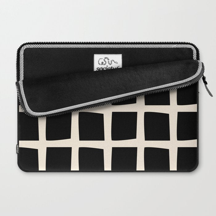 Midcentury Windows Geometric Check Pattern in Black and Almond Cream Laptop Sleeve Gallery Image 2
