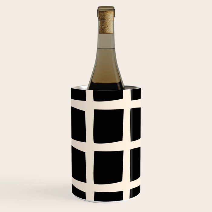 Midcentury Windows Geometric Check Pattern in Black and Almond Cream Wine Chiller Gallery Image 2