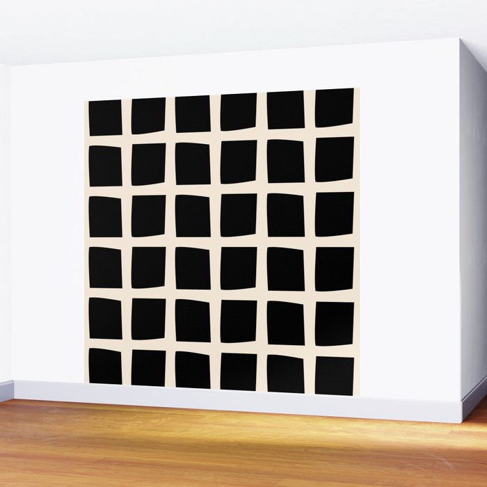 Midcentury Windows Geometric Check Pattern in Black and Almond Cream Wall Mural Gallery Image 2