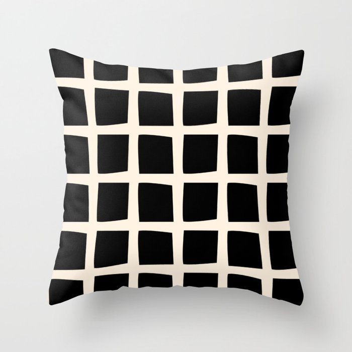 Midcentury Windows Geometric Check Pattern in Black and Almond Cream Throw Pillow Gallery Image 1