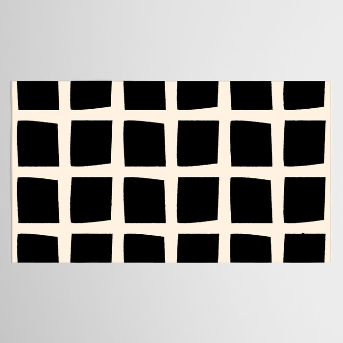 Midcentury Windows Geometric Check Pattern in Black and Almond Cream Tablecloth Gallery Image 2