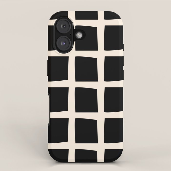 Midcentury Windows Geometric Check Pattern in Black and Almond Cream iPhone Case Gallery Image 1
