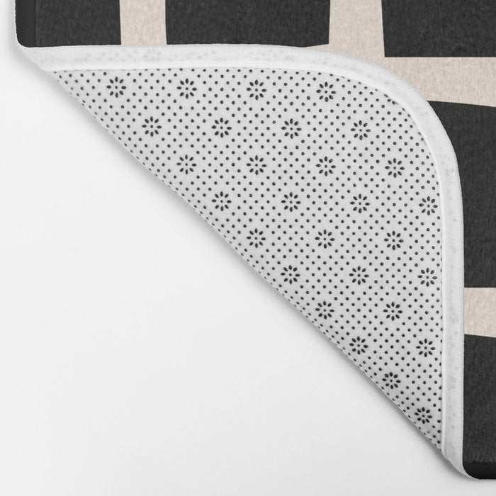 Midcentury Windows Geometric Check Pattern in Black and Almond Cream Bath Mat Gallery Image 2