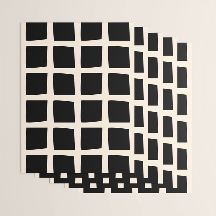 Midcentury Windows Geometric Check Pattern in Black and Almond Cream Wrapping Paper Gallery Image 3