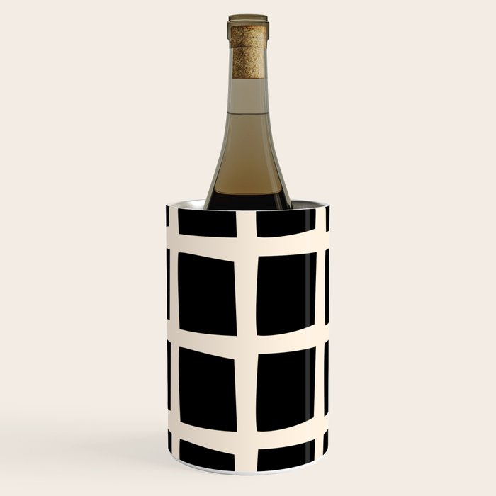 Midcentury Windows Geometric Check Pattern in Black and Almond Cream Wine Chiller Gallery Image 1