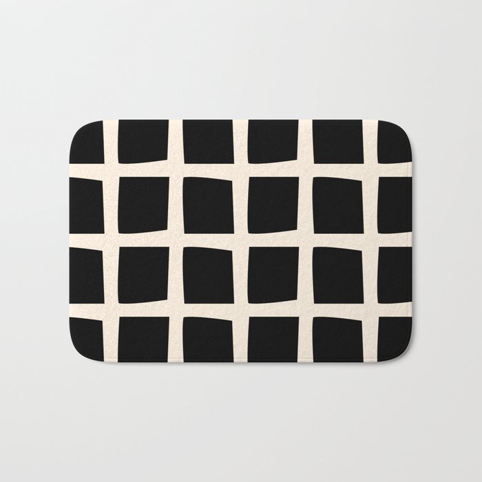 Midcentury Windows Geometric Check Pattern in Black and Almond Cream Bath Mat Gallery Image 1