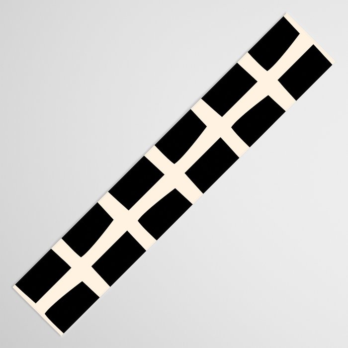 Midcentury Windows Geometric Check Pattern in Black and Almond Cream Table Runner Gallery Image 3