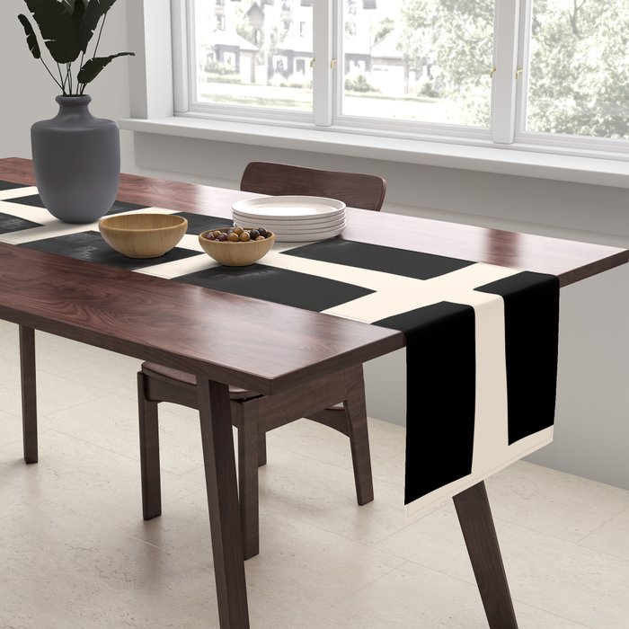 Midcentury Windows Geometric Check Pattern in Black and Almond Cream Table Runner Gallery Image 2