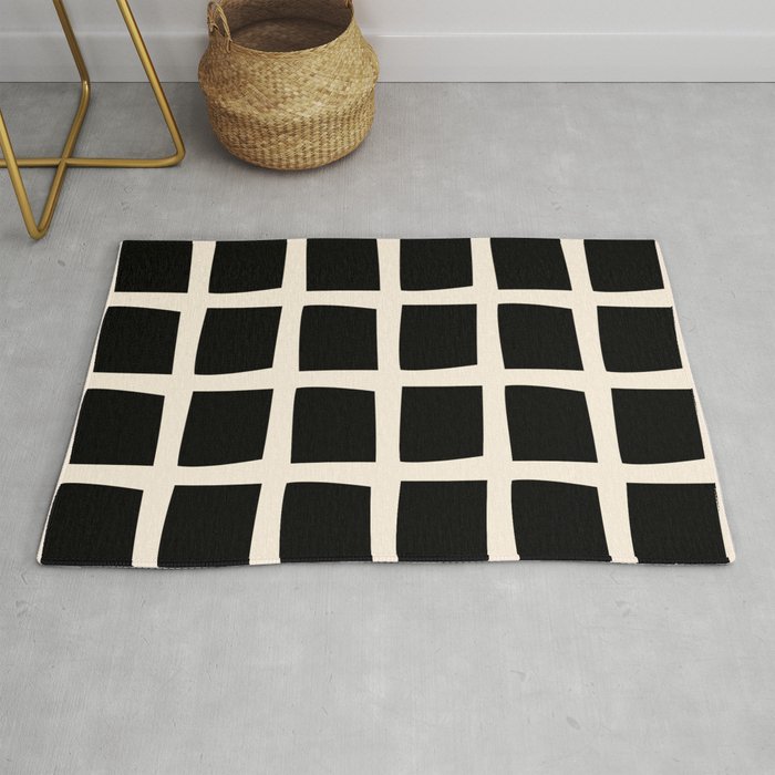 Midcentury Windows Geometric Check Pattern in Black and Almond Cream Rug Gallery Image 1