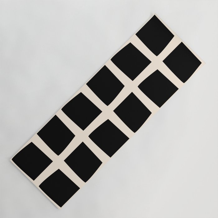 Midcentury Windows Geometric Check Pattern in Black and Almond Cream Yoga Mat Gallery Image 1