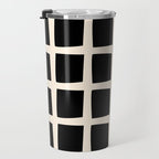 Midcentury Windows Geometric Check Pattern in Black and Almond Cream Travel Mug Gallery Image 3