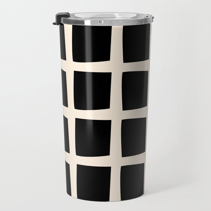Midcentury Windows Geometric Check Pattern in Black and Almond Cream Travel Mug Gallery Image 3