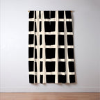 Midcentury Windows Geometric Check Pattern in Black and Almond Cream Window Curtain Gallery Image 3