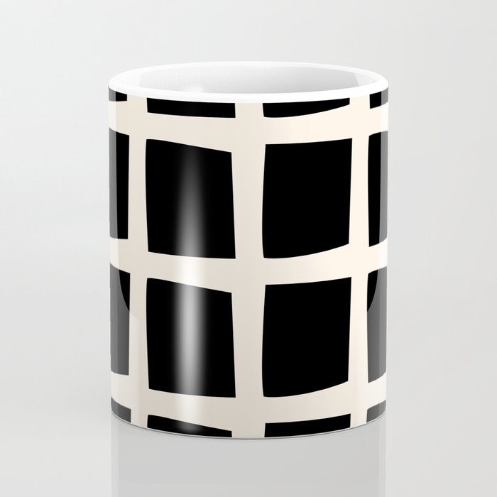 Midcentury Windows Geometric Check Pattern in Black and Almond Cream Coffee Mug Gallery Image 4