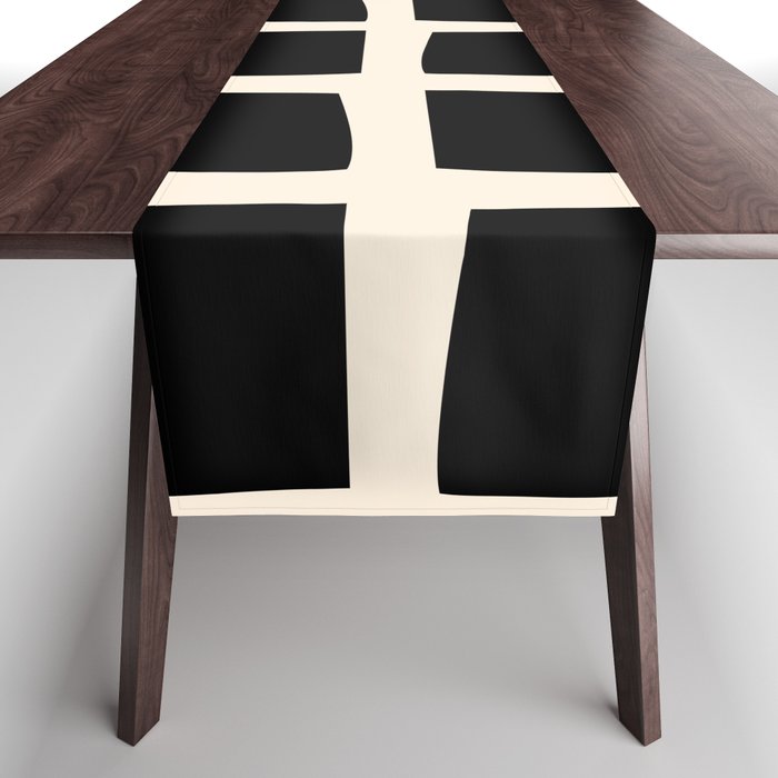Midcentury Windows Geometric Check Pattern in Black and Almond Cream Table Runner Gallery Image 1