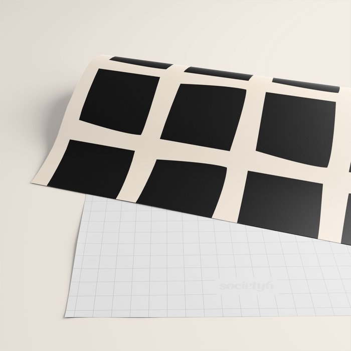 Midcentury Windows Geometric Check Pattern in Black and Almond Cream Wrapping Paper Gallery Image 2