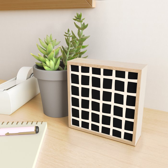 Midcentury Windows Geometric Check Pattern in Black and Almond Cream Mini Art Print Gallery Image 2