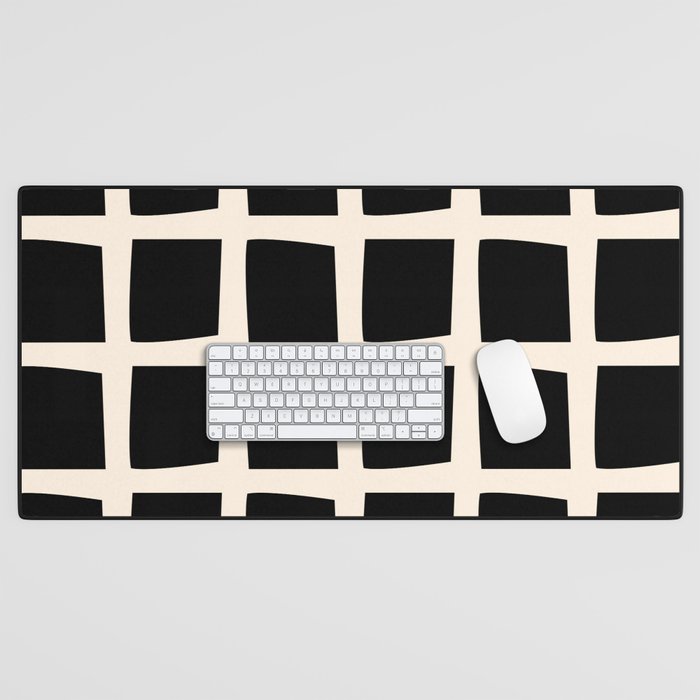 Midcentury Windows Geometric Check Pattern in Black and Almond Cream Desk Mat Gallery Image 1