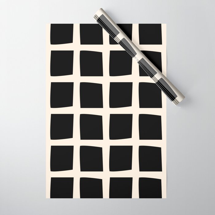 Midcentury Windows Geometric Check Pattern in Black and Almond Cream Wrapping Paper Gallery Image 1